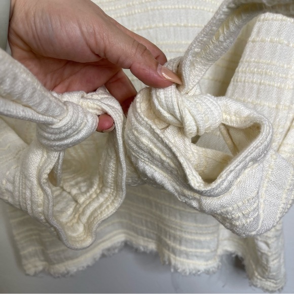 McGuire Linen Cotton Blend Split Long Sleeve Tie Top Blouse S Textured Luxury - Picture 11 of 16